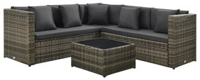 Set Divani da Giardino 4 pz con Cuscini in Polyrattan Grigio