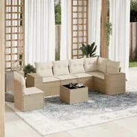 Set Divani da Giardino 7 pz con Cuscini Beige in Polyrattan 3222637