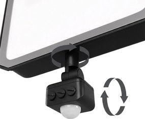 Faro LED 20W IP65 Nero con Sensore di Movimento e OSRAM chip LED Colore Bianco Caldo 3.000K