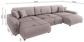 Divano angolare rosa chiaro allungabile/con contenitore (a U) con rivestimento in velluto a coste Sara – Ropez