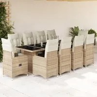 Set Bistr da Giardino 11 pz con Cuscini in Polyrattan Beige 3277287