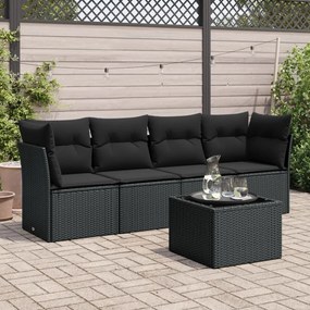 Set divani da giardino 5 pz con cuscini in polyrattan nero