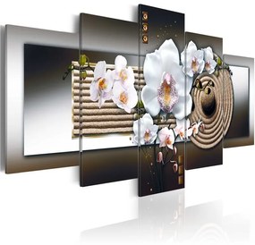 Quadro Orchidea e giardino zen marrone