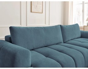 Divano angolare blu allungabile e con contenitore (penisola a destra/chaise lounge) con rivestimento in ciniglia Fuji – Bobochic Paris