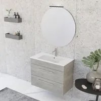 Mobile bagno sospeso 80 cm Smart grigio legno con lavabo e specchio