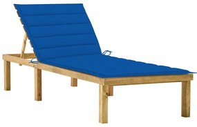 Lettino Da Giardino Con Cuscino Blu Royal Legno Pino Impregnato /