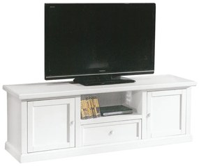 Porta TV in legno, bianco opaco, arte povera - cm 160x56