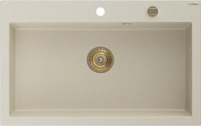 Mexen Elix lavello in granito con 1 vasca 800 x 500 mm, beige, sifone dorato - 6527801005-69-G