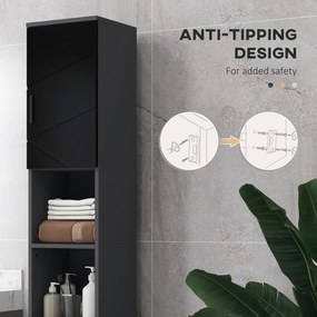 Mobile a Colonna per Bagno 30x30x183 cm in Truciolato Nero e Grigio...