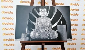 Stampa su tela – Buddha con natura morta rilassante in bianco e nero