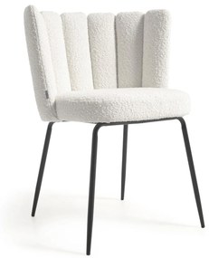 Kave Home - Sedia Aniela in shearling bianco e gambe in metallo con finitura nera