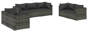 Set divani da giardino 7 pz con cuscini in polyrattan grigio