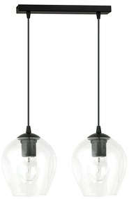 Lampadario 2 Luci Fuxi In Acciaio Nero E Vetro Trasparente