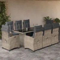 Set Pranzo da Giardino 9pz con Cuscini Grigio Chiaro Polyrattan 3212931