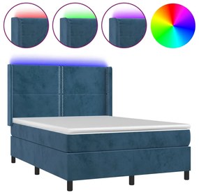 Letto a molle con materasso e led blu scuro 140x190 cm