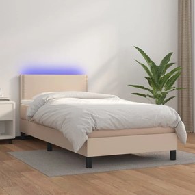 Giroletto Molle Materasso E Led Cappuccino 90x200 Cm Similpelle /
