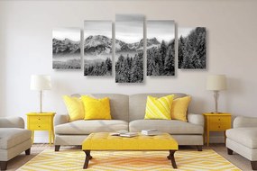 Quadri 5 pezzi – Montagne ghiacciate in bianco e nero
