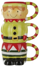 Set 3 tazze impilabili Elfo Natale in ceramica