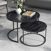 Set 'Skagen' di 2 Tavolini Bassi da Salotto Tavolini Sovrapponibili Piano Rotondo in Effetto Marmo Nero [en.casa]