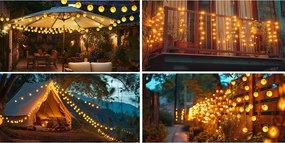 Catena luminosa solare a LED, 50 LED, 8 funzioni, 500 mAh, 9,5 m, IP67, bianco caldo