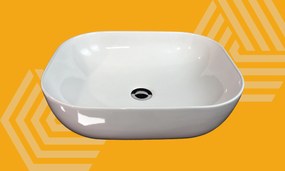 Lavabo 50x40 da appoggio rettangolare in ceramica per top mobile bagno Bianco Lucido