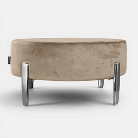 Pouf Rotondo in Velluto Beige con Piedini 70 cm - Giotto