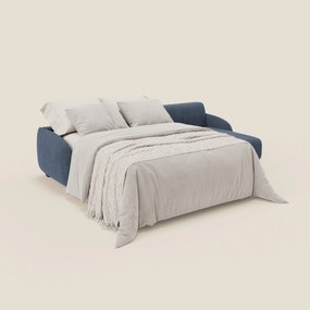 Giglio divano letto angolare con materasso alto 18 cm e penisola contenitore in morbido bouclé impermeabile T07 blu