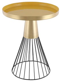Tavolino da caffè rotondo in acciaio laccato senape e oro D41 cm SPLEEN