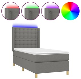 Letto a molle materasso e led grigio scuro 90x200 cm in tessuto