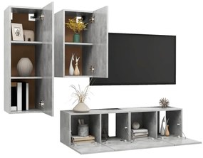 Set porta tv 4 pz grigio cemento in truciolato