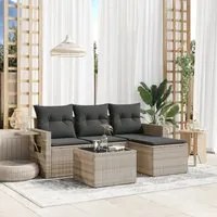 Set Divano da Giardino 4pz con Cuscini Grigio Chiaro Polyrattan 3252409