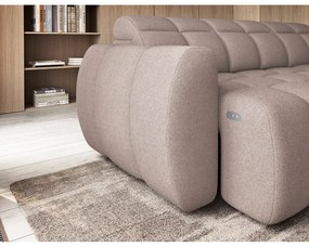 Divano angolare marrone chiaro allungabile/con contenitore (con penisola a destra/a L) e rivestimento in bouclé Falconn – ELTAP