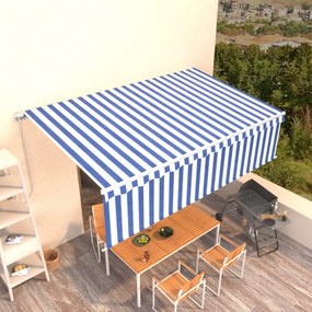 Tenda Da Sole Retrattile Manuale Con Parasole 5x3m Blu E Bianco /