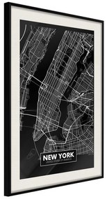 Poster  City Map: New York (Dark)  Cornice Quadri Cornice nera con pass-partout, Larghezza x Altezza Home decor 20x30