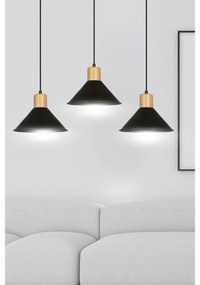 Sospensione Nordica 3 Luci Chandra In Acciaio Nero E Legno