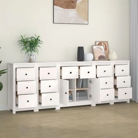 Credenza Bianca 230x35x80 Cm İn Legno Massello Di Pino /