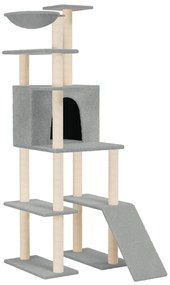 Albero per gatti con tiragraffi in sisal grigio chiaro 166 cm