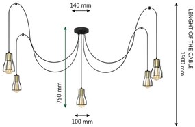 Lampadario a sospensione con filo TUBE 5xE27/15W/230V ragno nero/cromo