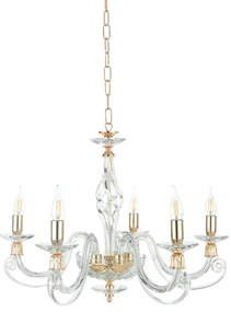 Lampadario a sospensione 1306 in vetro soffiato D76 cm lavorato a mano 5 luci ORO