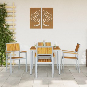 5 pezzi set da pranzo giardino in legno massello di acacia e metallo