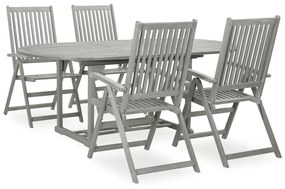 Set Pranzo Da Giardino 5 Pz İn Legno Massello Di Acacia Grigio /