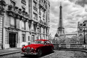 Stampa su tela – Auto retrò rossa a Parigi