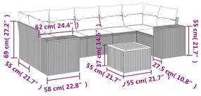 Set divano da giardino 8 pz con cuscini grigio in polyrattan