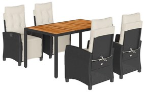 Set da pranzo da giardino 5 pz nero con cuscini in polyrattan