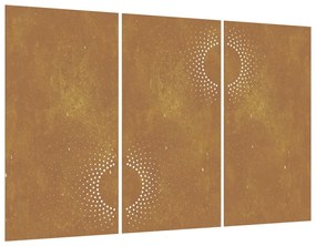 Decorazioni muro da giardino 3 pz 105x55 cm sole acciaio corten