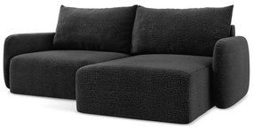 Divano angolare nero allungabile/con contenitore (con penisola a destra) Kalena – Makamii