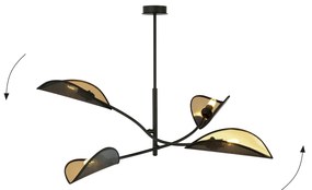 Sospensione Nordica 4 Luci Ares In Acciaio Nero Oro Bracci Regolabili