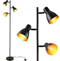 Lampada Piantana Terra Design Moderno Industriale Metallo 3 Luci Nero oro 166cm