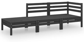 Set Divani da Giardino 3 pz Nero in Legno Massello di Pino