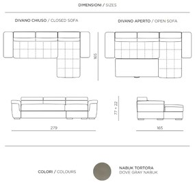 Divano letto angolare reversibile in nabuk 280 cm COMFORT Tortora
